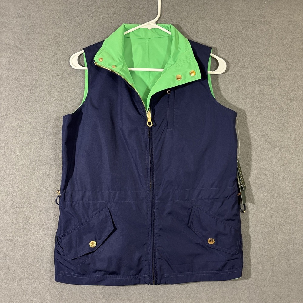 Ralph Lauren Womens S Reversible Vest NWT Kelly Green Navy Blue Gold Accents